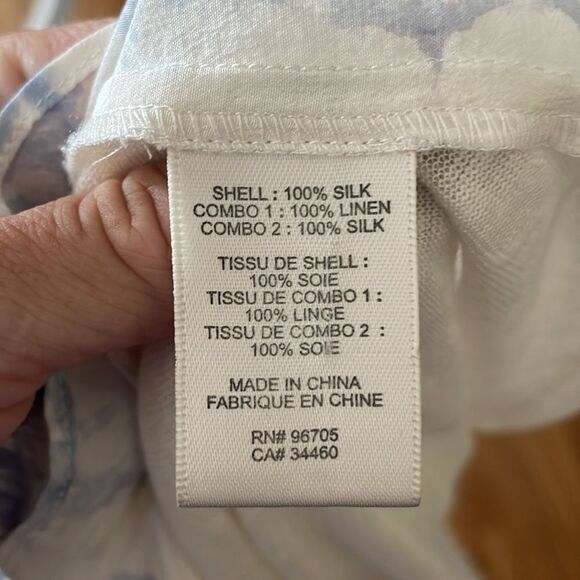 Rebecca Taylor Cream and Blue Print Silk and Linen Sleeveless Top - Picture 7 of 8